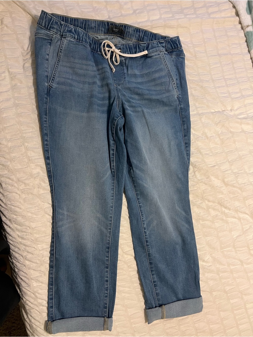 Torrid Light Blue Denim Jogger Pants with White Drawstring side 1R